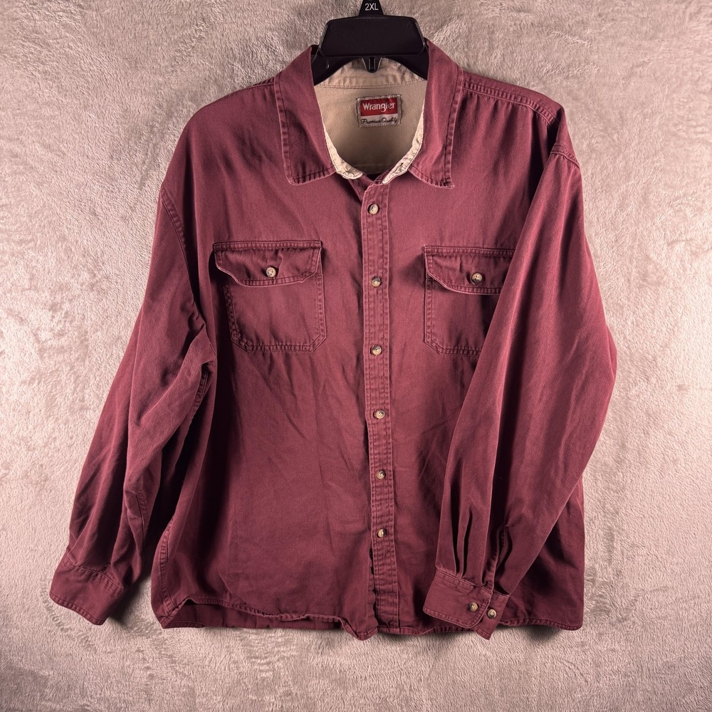 Wrangler Shirt Mens XL Red Solid Twill Button Up Long Sleeve Casual Workwear